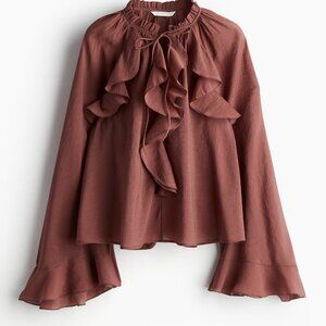 H&M Romantic Flounce Blouse - Cotton Blend - Small
